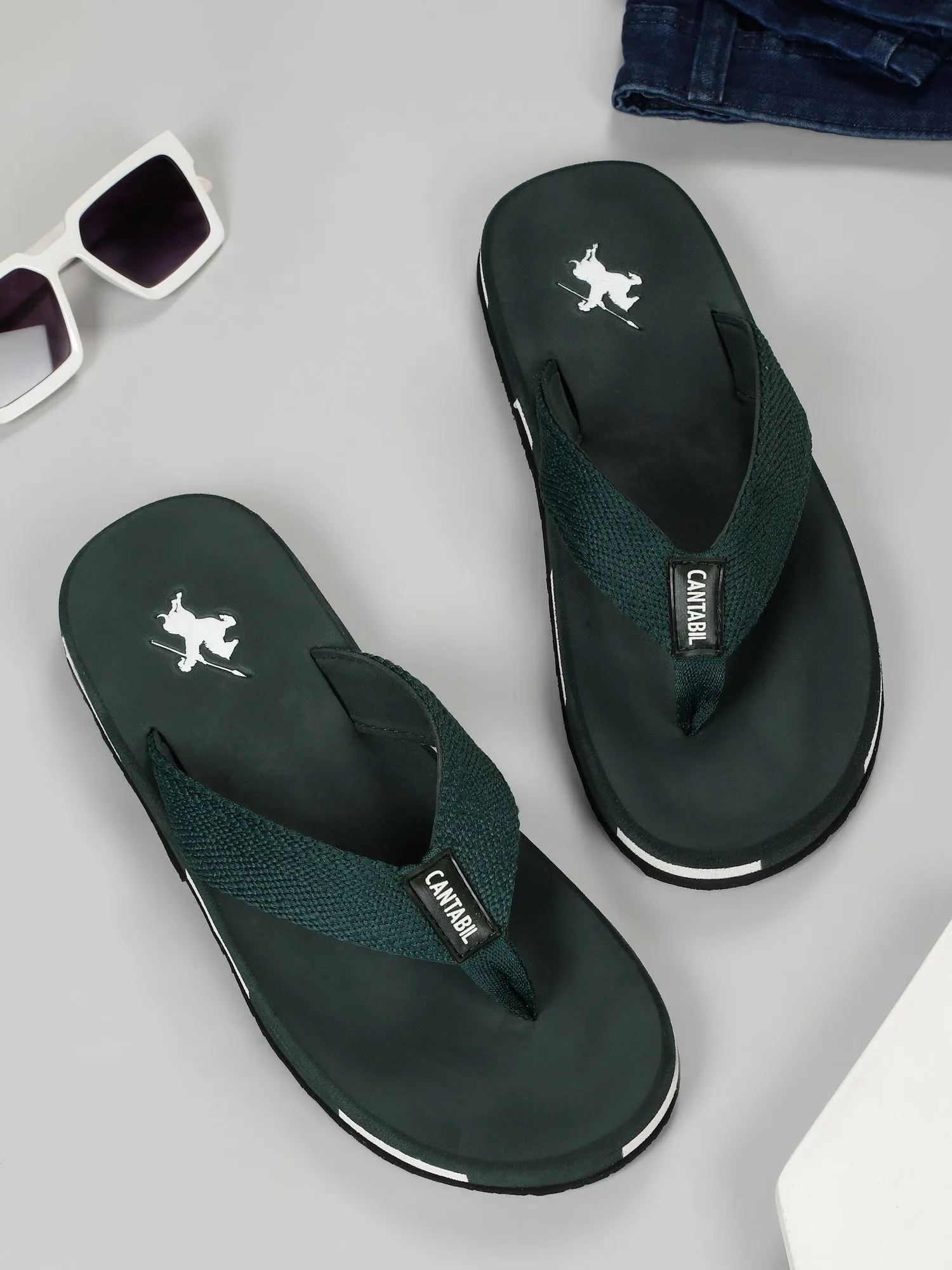 Men's Green Solid Casual Flip-Flops Slippers