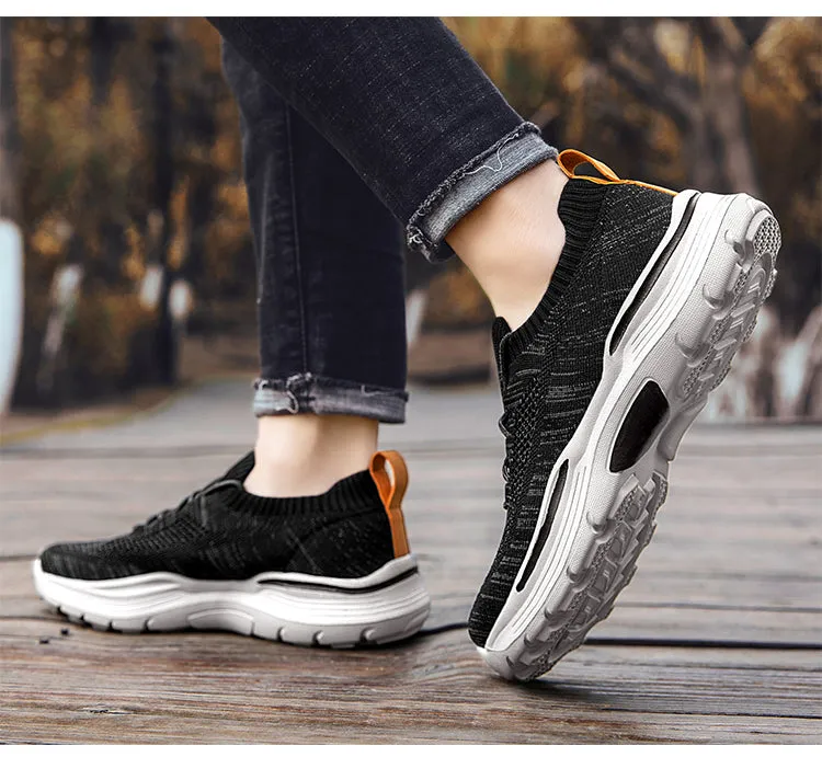 Mens Lace-up Knitted Thick Sole Heightened Casual Shoes Outdoor Walking Comfortable Lightweight Breathable Sneakers