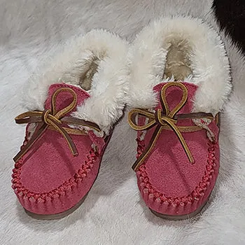 Minnetonka Pink Suede "Charley" Children's Slippers