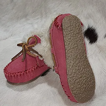 Minnetonka Pink Suede "Charley" Children's Slippers