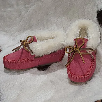 Minnetonka Pink Suede "Charley" Children's Slippers