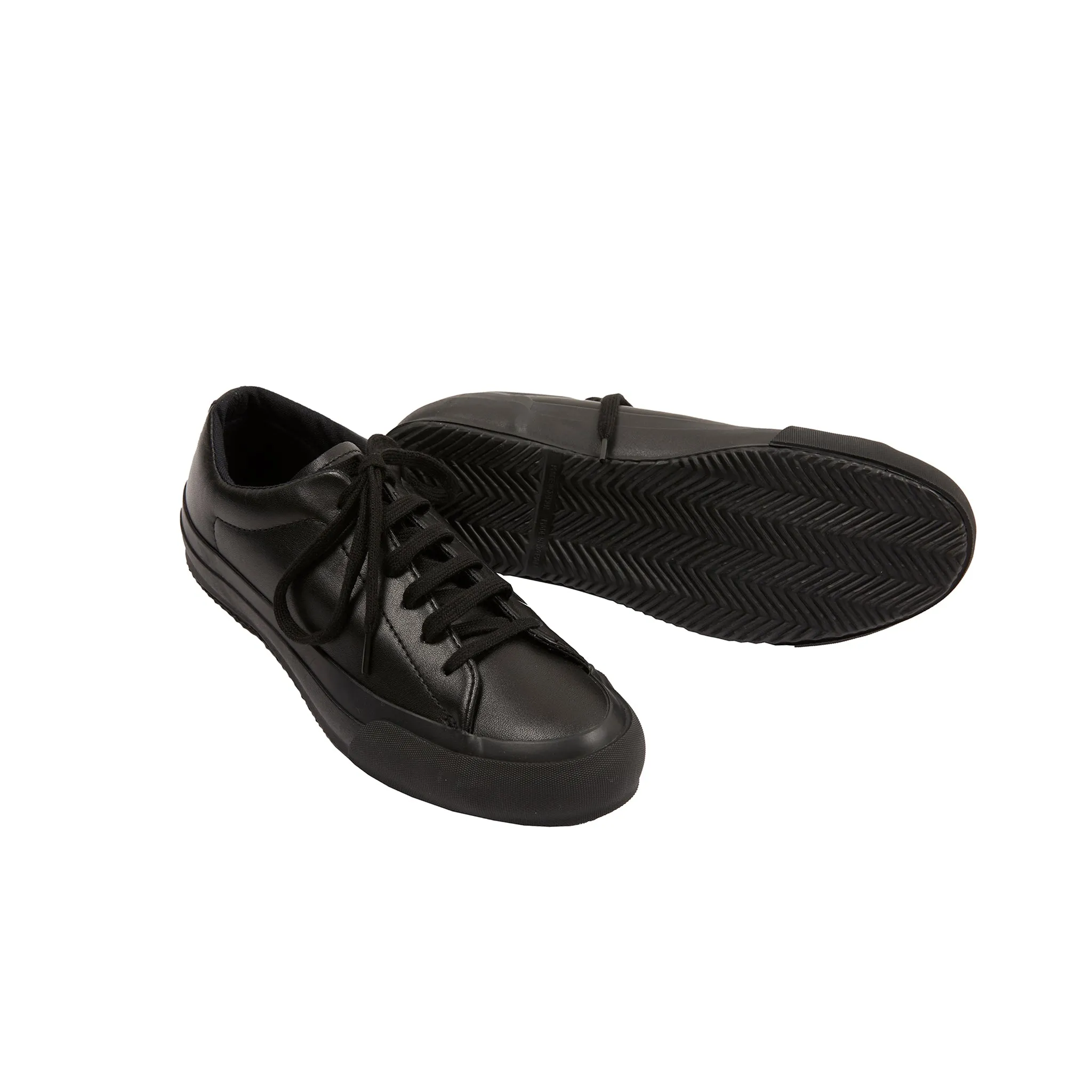 Moonstar Plain Court Leather Trainers in Black