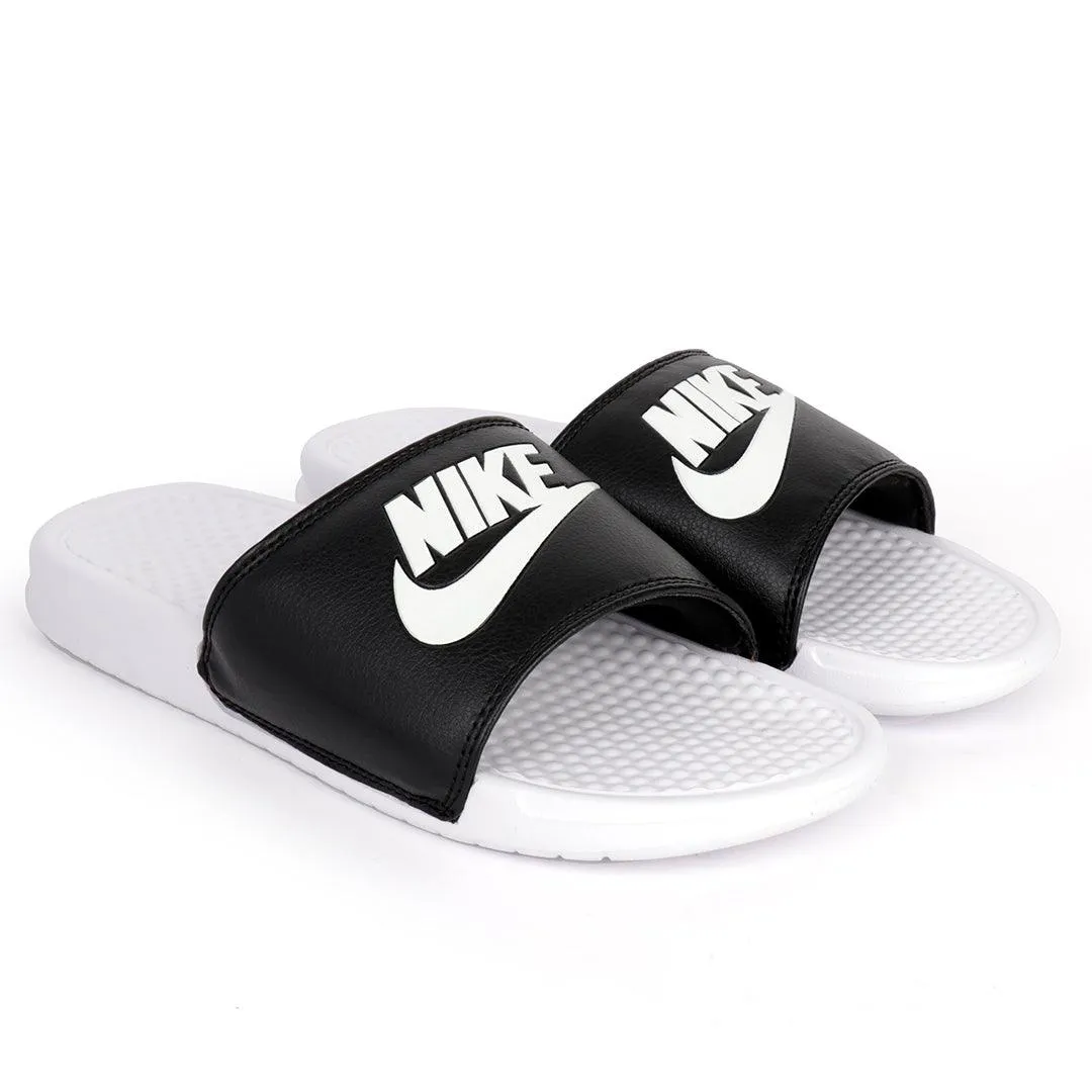 NK Benasi JDI White With Black Design Logo Men's Slide