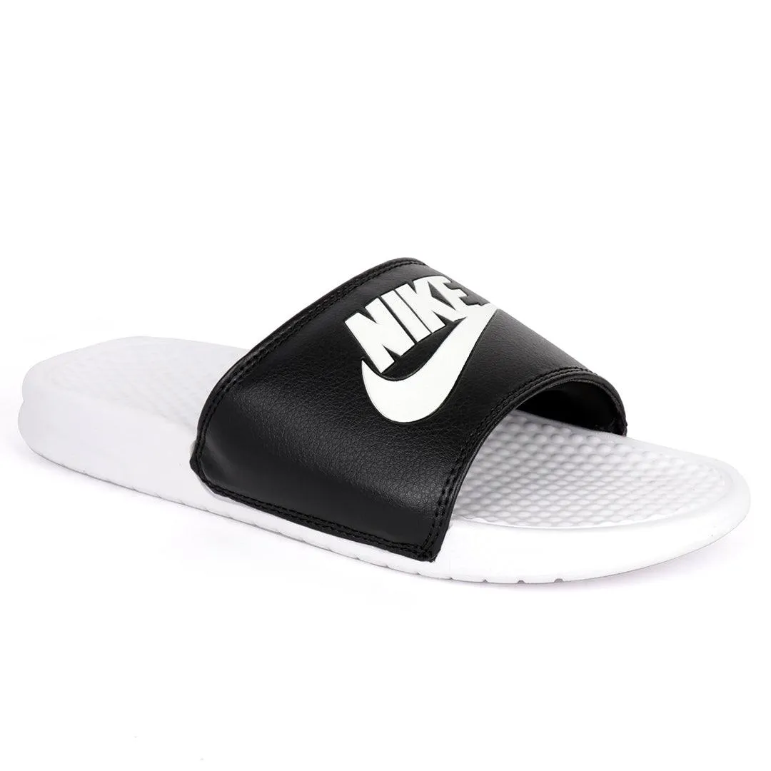 NK Benasi JDI White With Black Design Logo Men's Slide