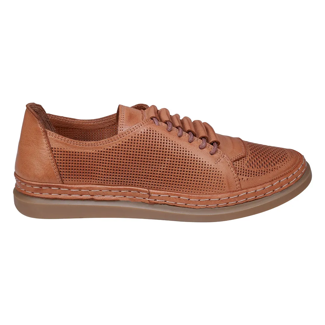 Oscar Tan Hidden Lace Perforated Leather Sneakers