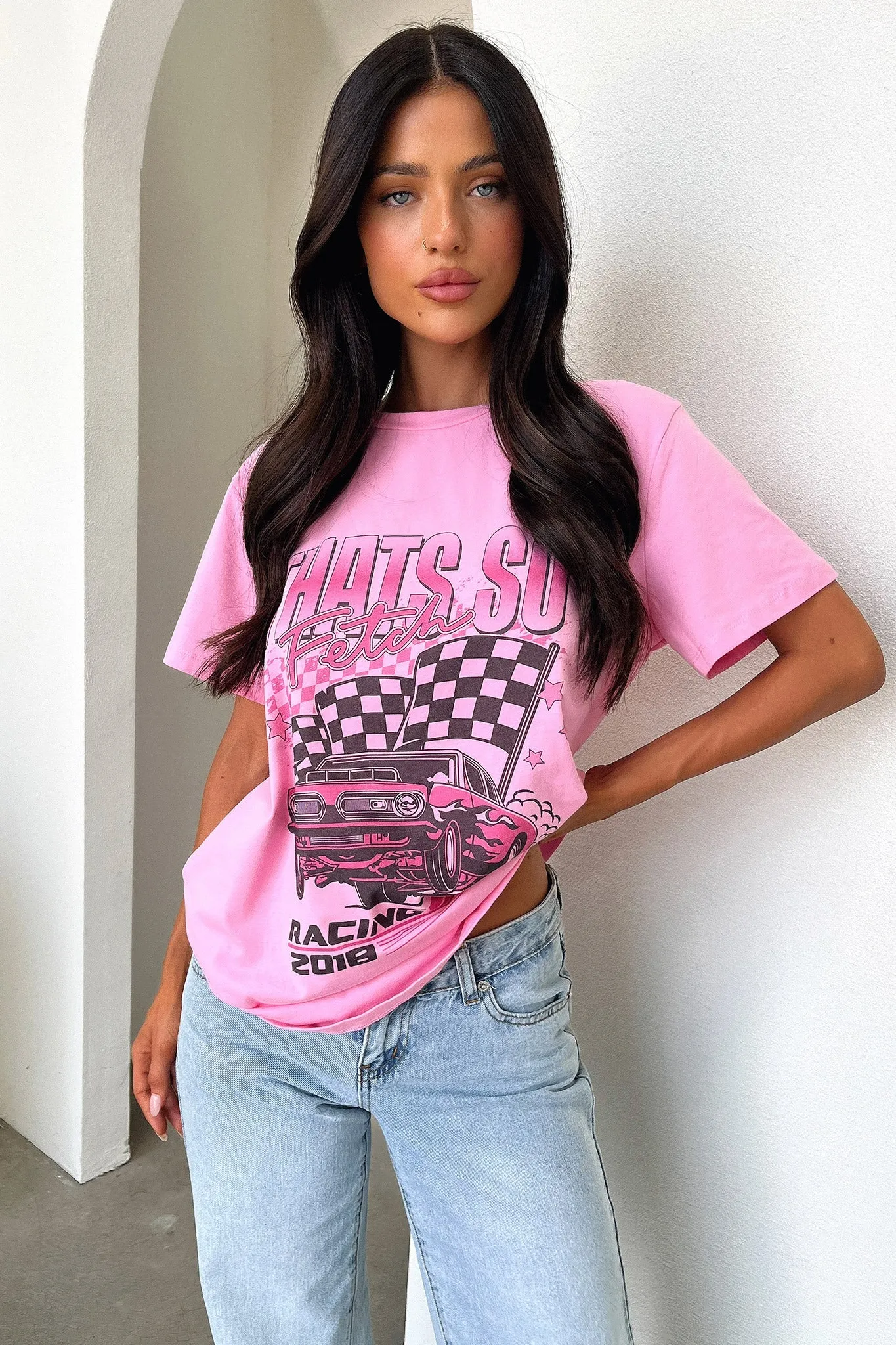 Pitstop Oversized Tee - Pink