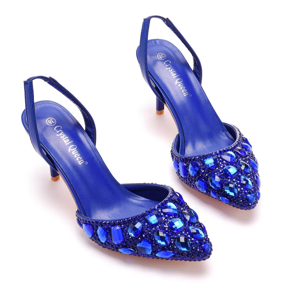 Pointed Toe Fashionable Rhinestone Decor Slingback High Heels