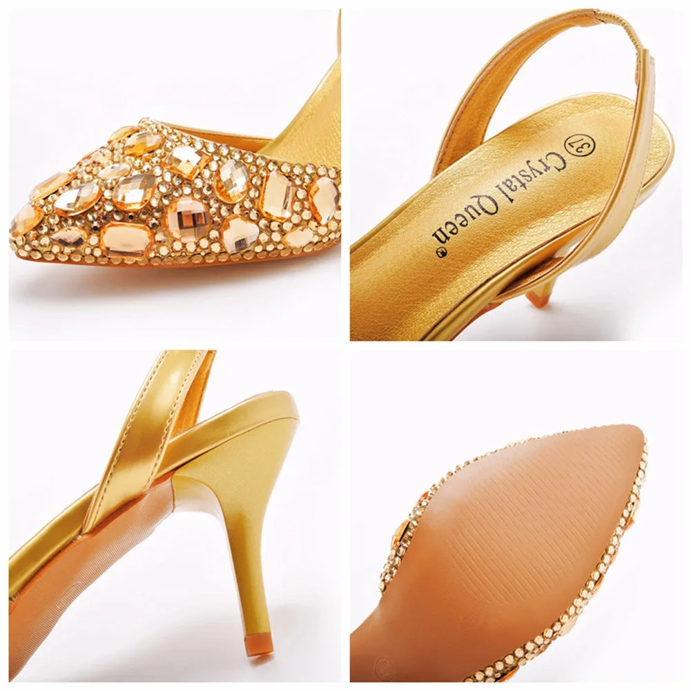 Pointed Toe Fashionable Rhinestone Decor Slingback High Heels