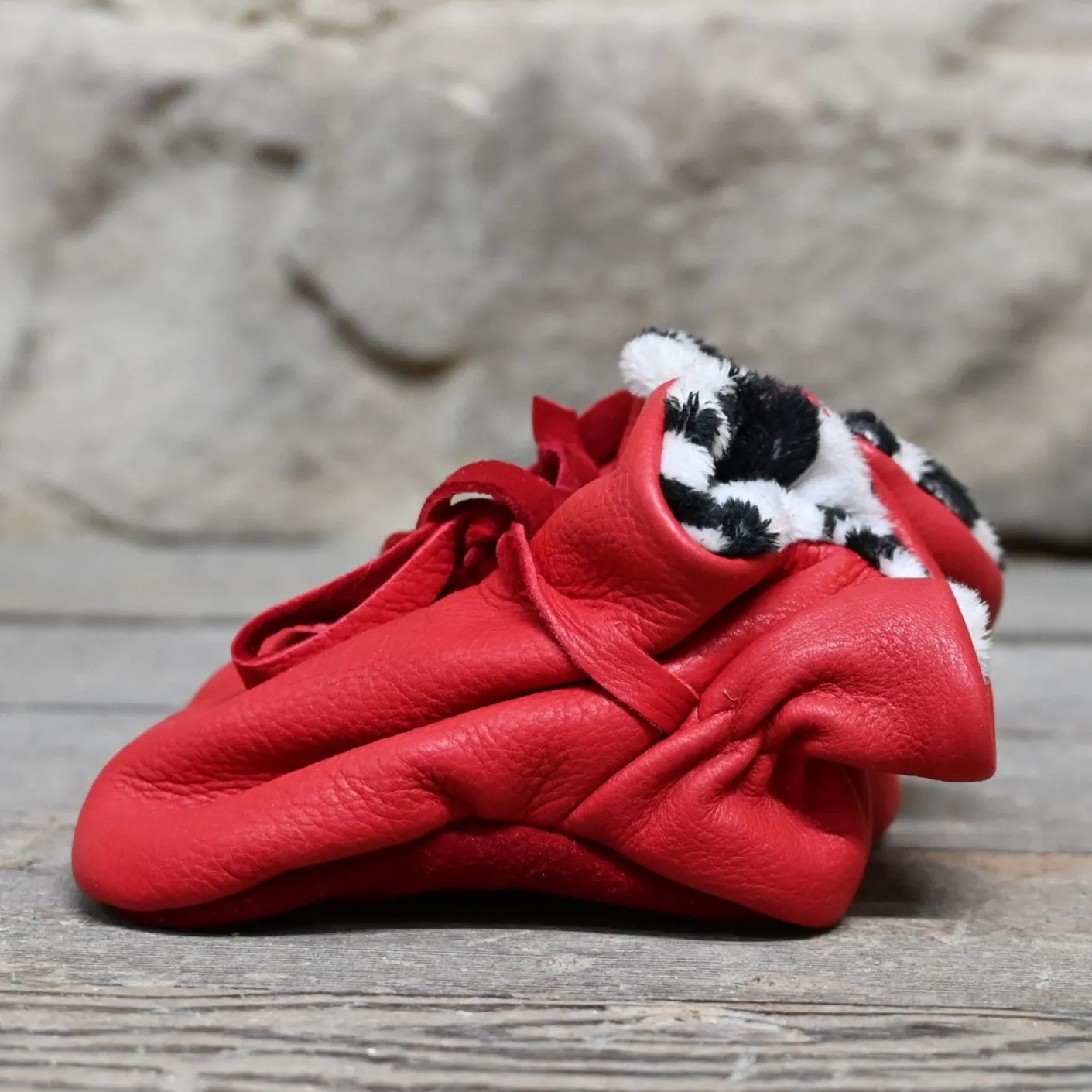 Red Baby Moccasins W/Dalmation Lining