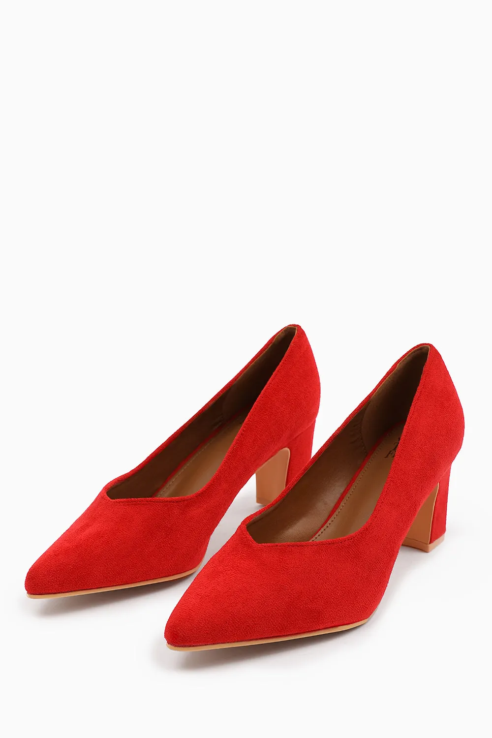 SERENA EXTRA WIDE FIT BLOCK HEEL WITH POINTED TOE IN RED SUEDE