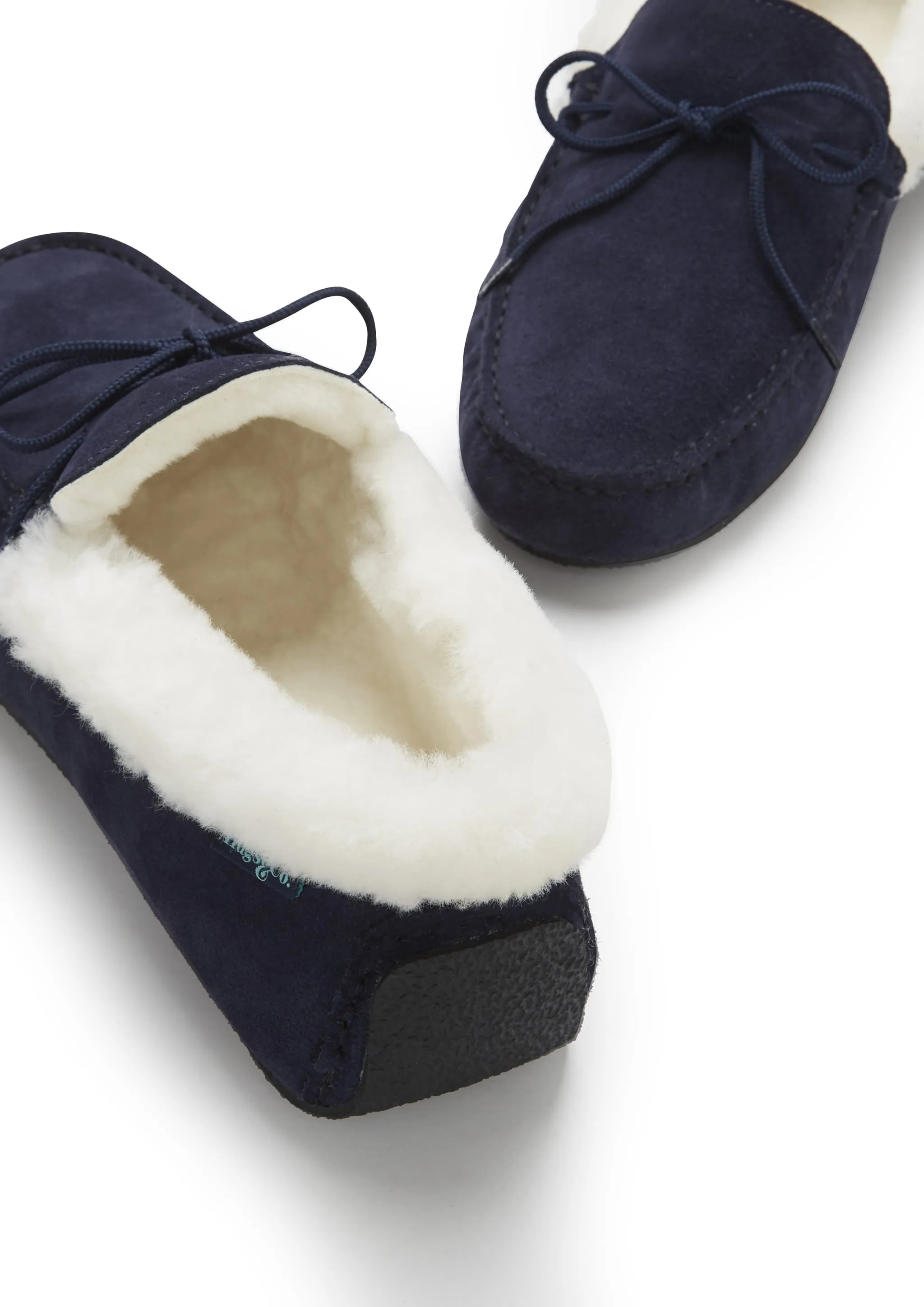 Slippers, sheepskin, navy blue suede