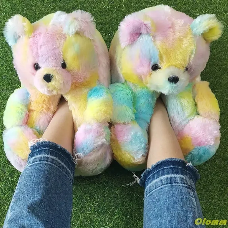 Soft oversize big teddy comfy bear bedroom slippers slides