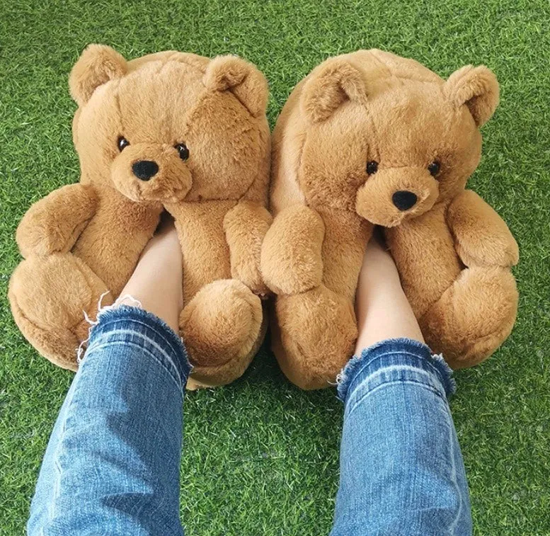 Soft oversize big teddy comfy bear bedroom slippers slides