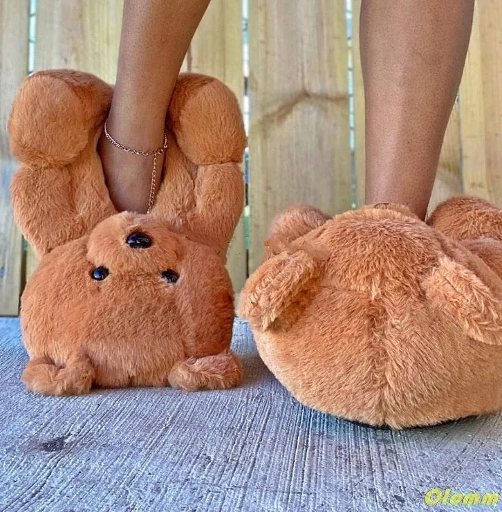 Soft oversize big teddy comfy bear bedroom slippers slides