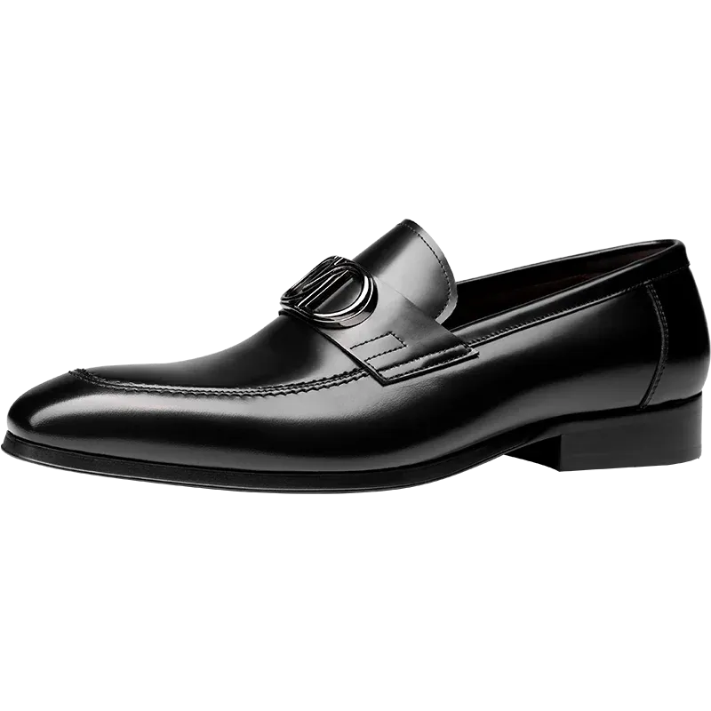 Solid Pointed Toe Genuine Leather Loafers