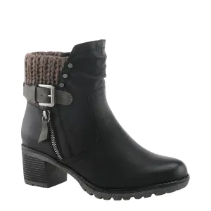 Spring Step Women's Rene Water Resistant Side Zip Sweater Cuff Heeled Boot in Black