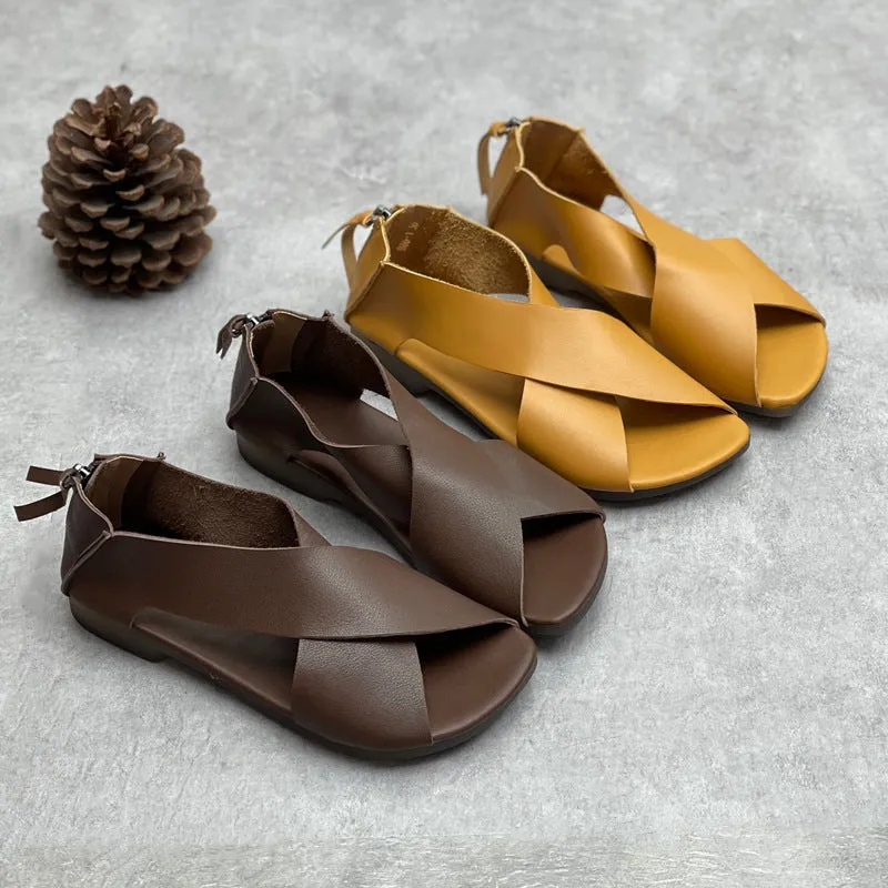 Summer Handmade Leather Cross-Strap Sandals for Women Shoes