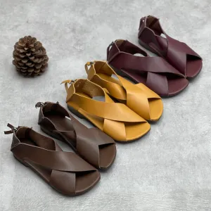 Summer Handmade Leather Cross-Strap Sandals for Women Shoes