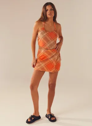 Sunset Feel Wrap Mini Skirt - Saffron