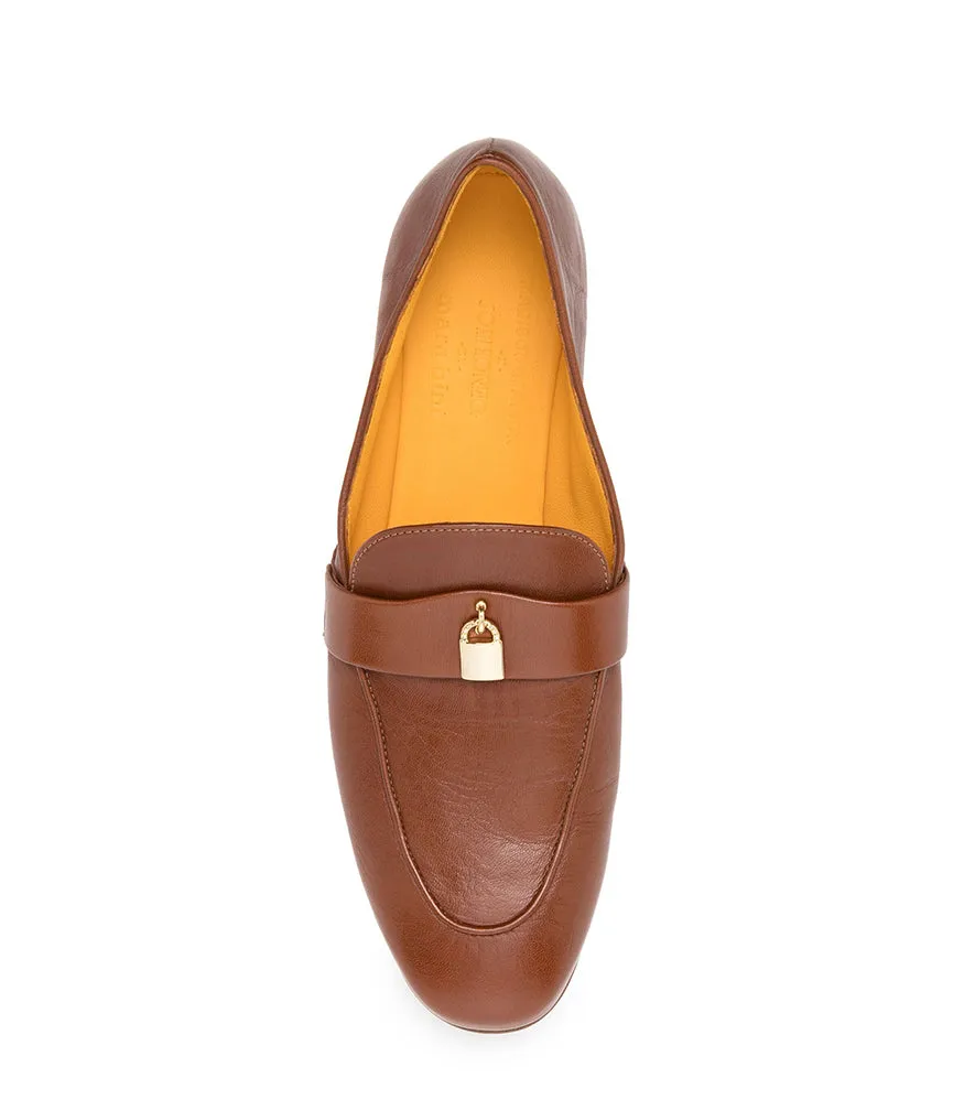 Tan Leather Lock Flat Loafer