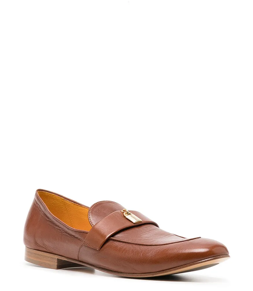 Tan Leather Lock Flat Loafer