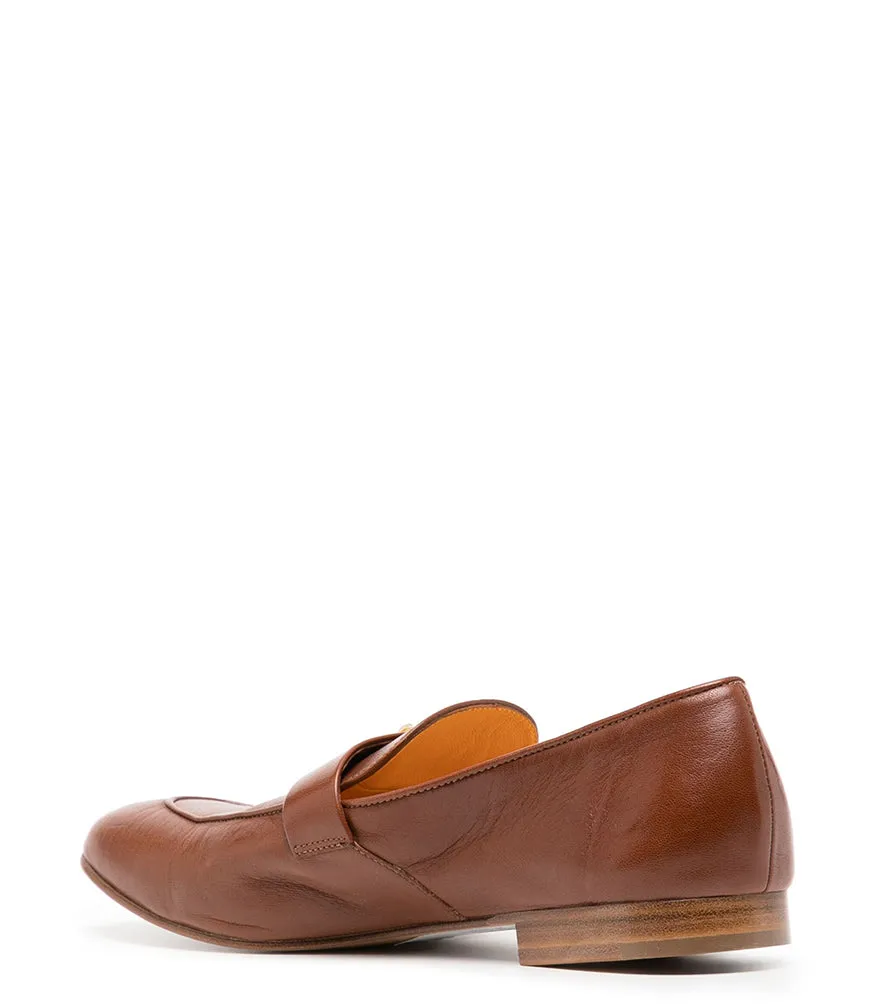 Tan Leather Lock Flat Loafer