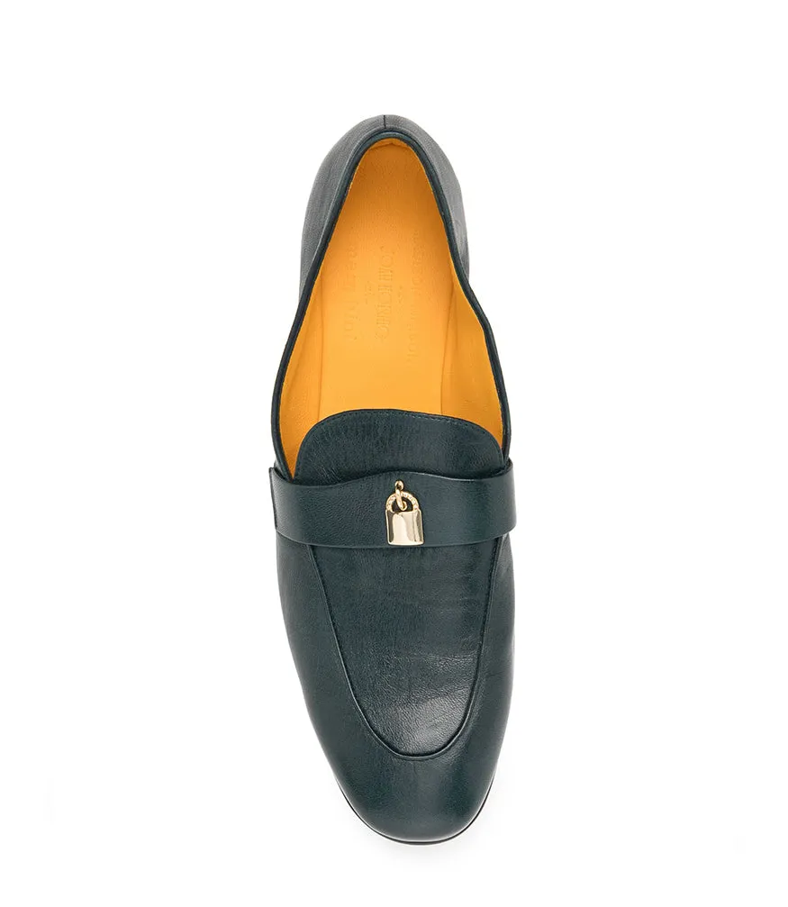 Teal Leather Lock Flat Loafer