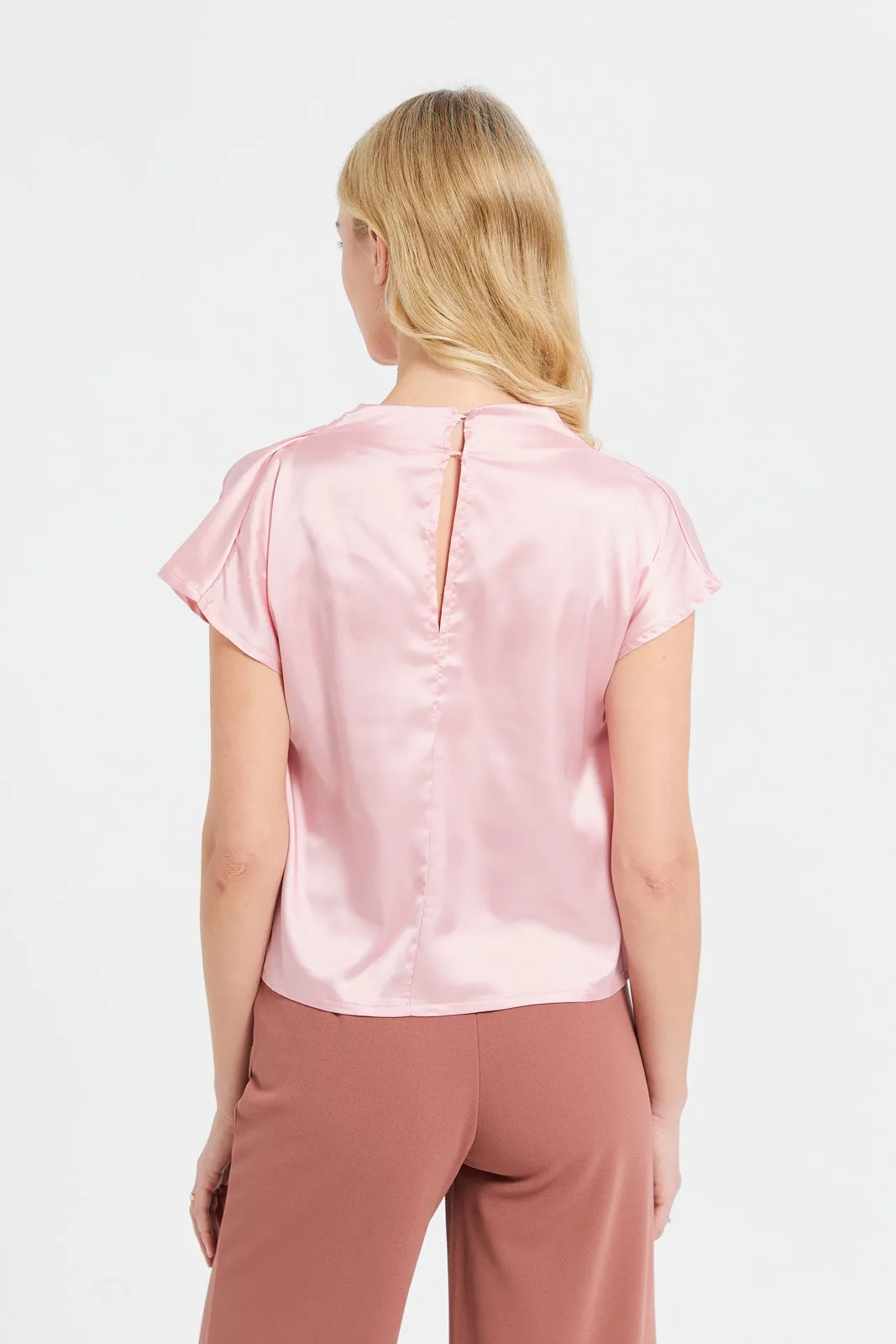 Woman Pink Satin Blouse