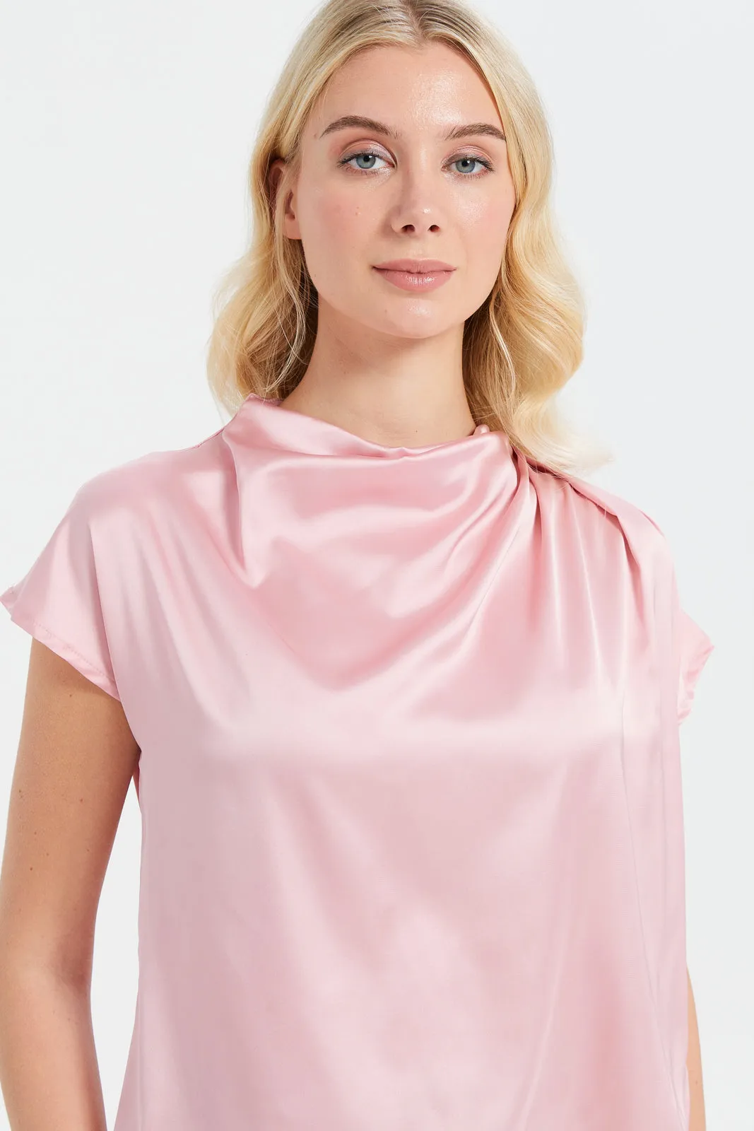 Woman Pink Satin Blouse