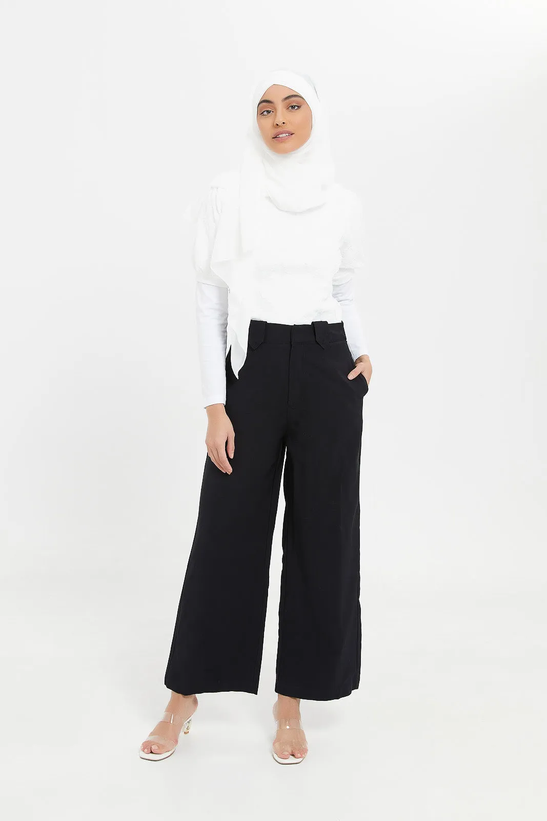 Women Black Wide Leg Tailored Trouser