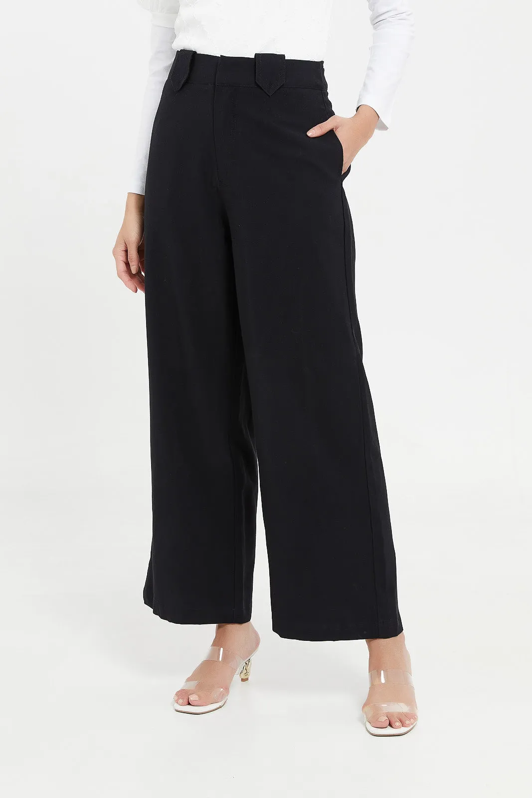 Women Black Wide Leg Tailored Trouser