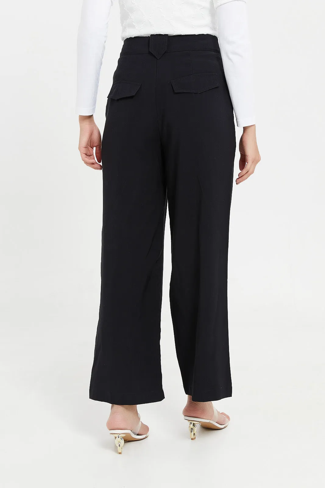 Women Black Wide Leg Tailored Trouser