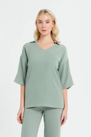 Women Mint Oversize Shirt Blouse