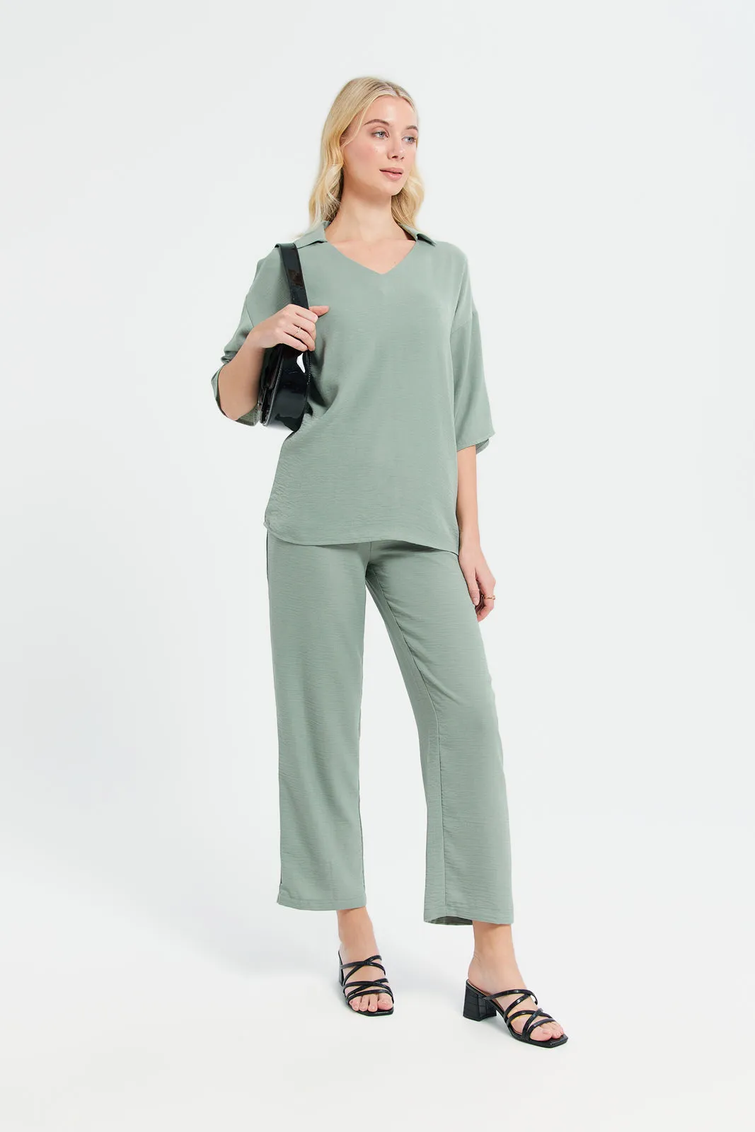 Women Mint Oversize Shirt Blouse