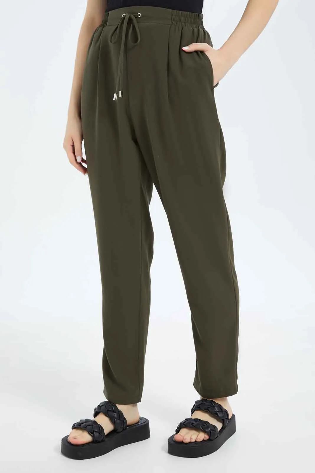 Women Tapered Leg Elasticated Waist Pants