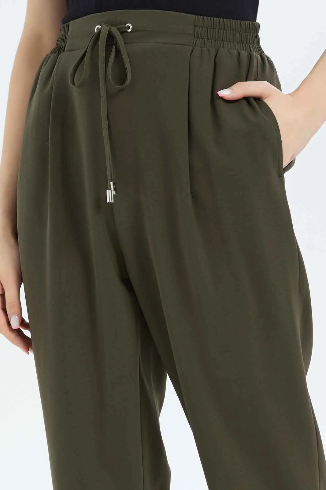 Women Tapered Leg Elasticated Waist Pants