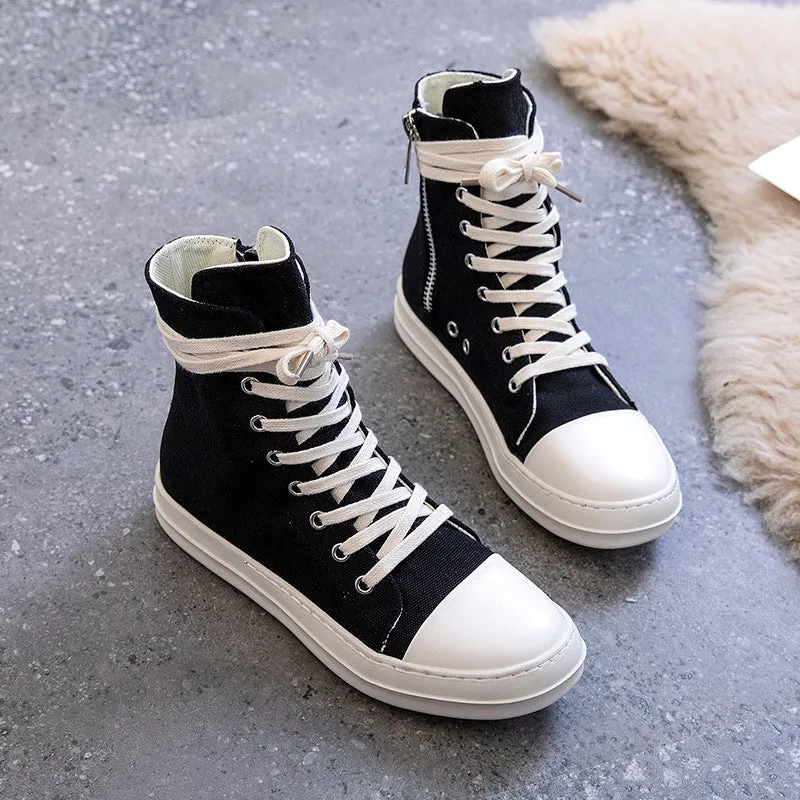 Womens High Top Canvas Sneakers Lace Up Walking Shoes with Zipper