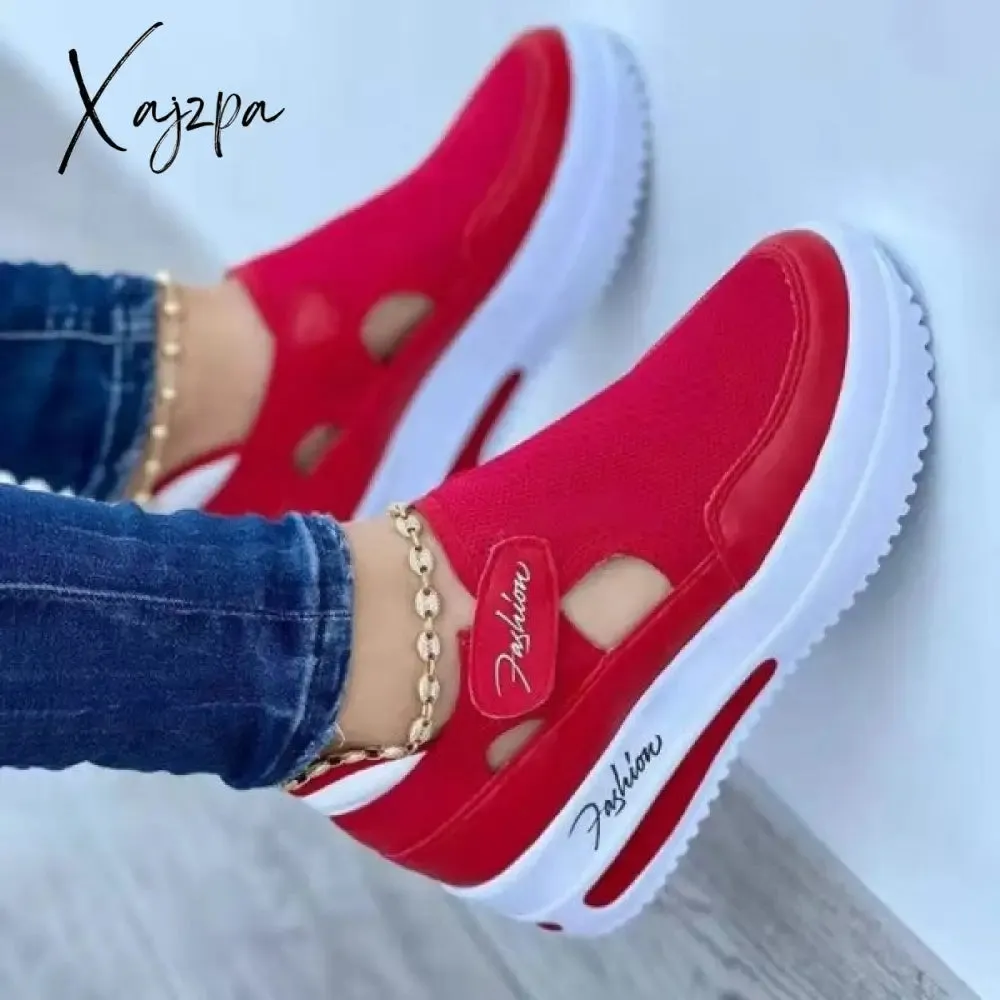 Xajzpa - Red Casual Hollowed Out Patchwork Solid Color Round Comfortable Shoes